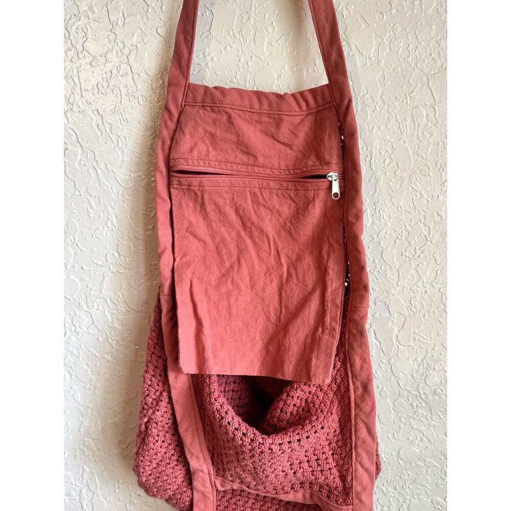 Sand Cloud Net Market Tote Bag Coral Pink Mesh Shopper Zipper Pocket - Picture 3 of 9